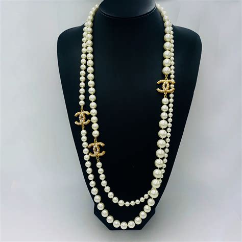 chanel pearl necklace with cc logo replica|Chanel cc necklace cheap.